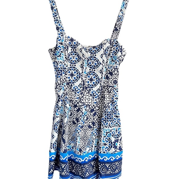 Avec Les Filles Sweetheart Neck Cotton Mini Sundress In Blue and White size 8 - Picture 5 of 10